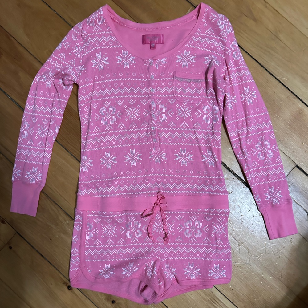PINK Victoria's Secret Pink and White Pajama Onesie